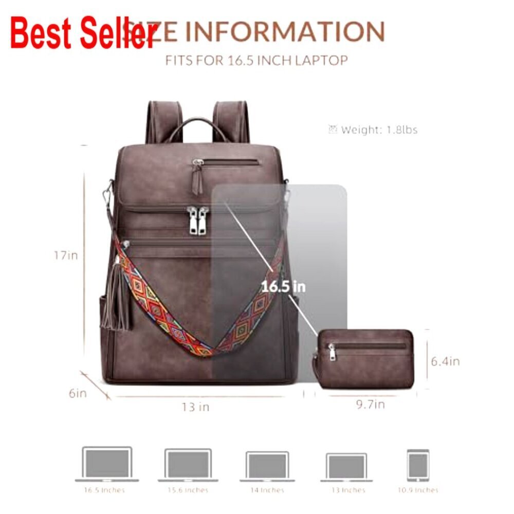 Faux Leather Laptop Backpack for Women with Tassel and Satchel Purse - Picture 3 of 6
